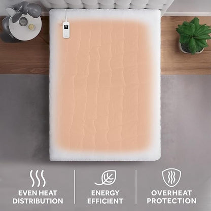 Sunbeam Premium Quilted Electric Heated Mattress Pad Twin 39" x 75" - 12 Heat Settings, 12-Hour Selectable Auto Shut-Off, Fast Heating, Warming Bed, Machine Washable, Extra-Soft Warm Cozy