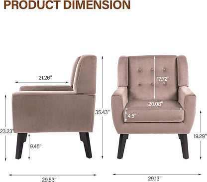 Lumibee Accent Chairs Set of 2, Velevet Fabric Armchairs for Living Room, Comfy Upholstered Arm Chairs Tufted for Indoor Bedroom Office Room (Pink Velvet)