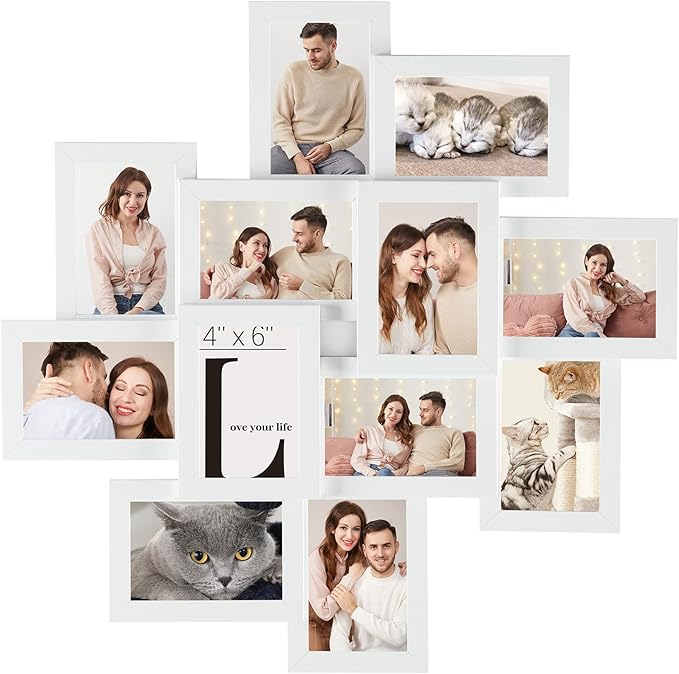 SONGMICS 4x6 Collage Picture Frames, 12-Pack Photo Collage Frame for Wall Decor, Glass Front, Assembly Required, Christmas Gift, Cloud White URPF22WTV1