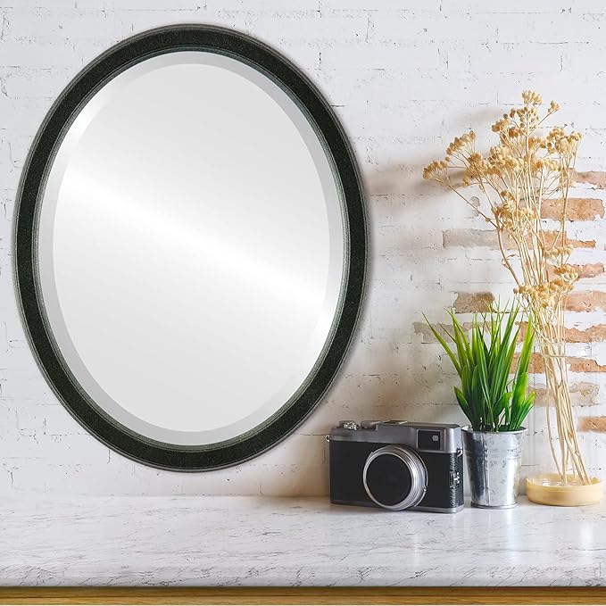 OVALCREST Oval Beveled Wall Mirror for Home Decor - Toronto Style - Black Silver - 26" x 22"