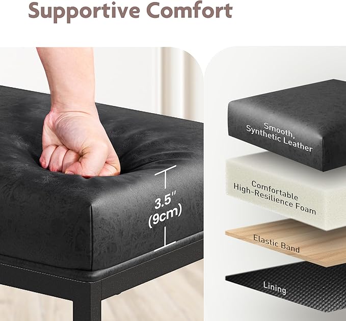 ALPHA HOME Black Metal Bar Stools with Padded Seat, 24"H x 14.76"L x 17.51"W, 350lbs Weight Capacity