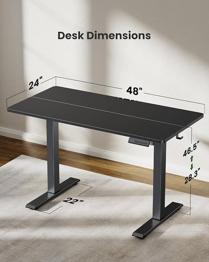 Marsail Standing Desk, Adjustable Height, Stand up Home Office Desk, 48x24 Inch Electric Standing Computer Desk, with 4 Memory Presets, Headphone Hook, Cable Organizer, Black
