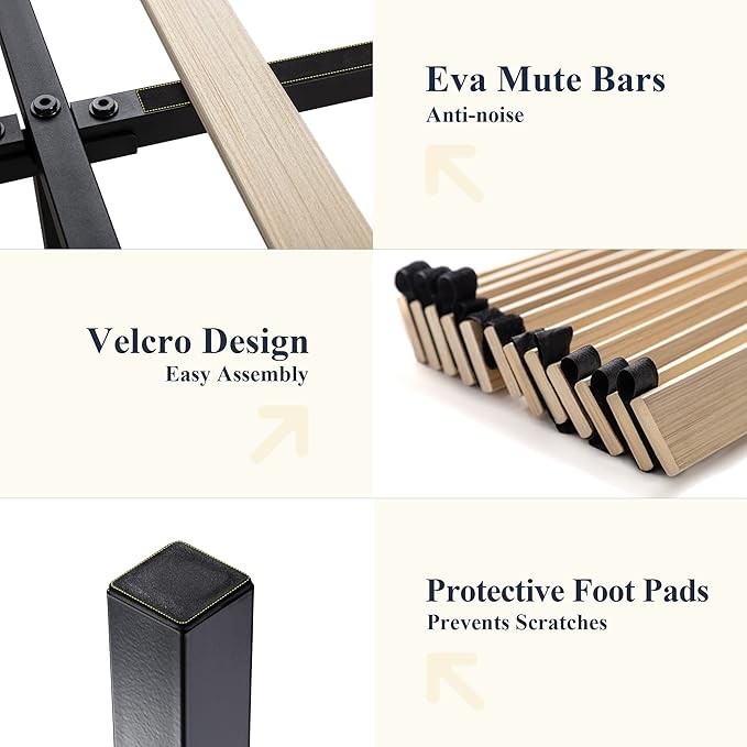 Allewie Full Size Bed Frame with Button Tufted Wingback Headboard, Modern Fabric Upholstered Platform Bed Frame with Strong Wood Slat Support, No Box Spring Needed, Easy Assembly, Dark Grey