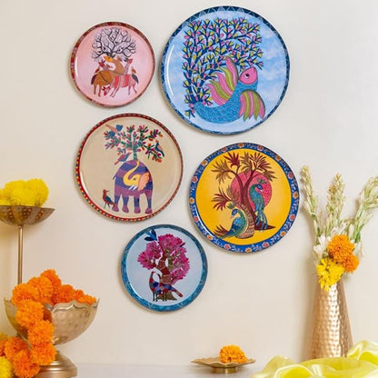 RITUALISTIC Gondh Wall Plates for home decoration | Wall decor items for living room | Metal Wall décor | Gift items for unisex | wall showpiece|Home Décor Christmas Gift Items | Set of 5 plates