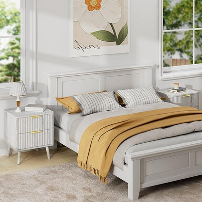 LYNSOM Fluted Dresser and Nightstand Sets 4 Piece, 2-Drawer Nightstands and 5/6 Drawers Dresser, Wood Bedroom Furniture Set for Home, Bedroom, Hallway, White