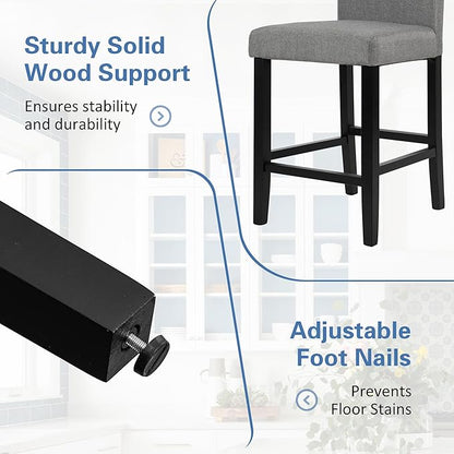 LSSPAID Counter Height Bar Stools Set of 4, 24.8 Inch Upholstered Fabric Barstools, Modern Kitchen Island Chairs with Backrest and Solid Wood Legs, Grey