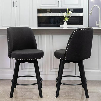 MINCETA Bar Stool, 26 Inch Upholstered Barstool with High Back and Footrest, Swivel Counter Height Barstool for Kitchen Island Home Bar Black