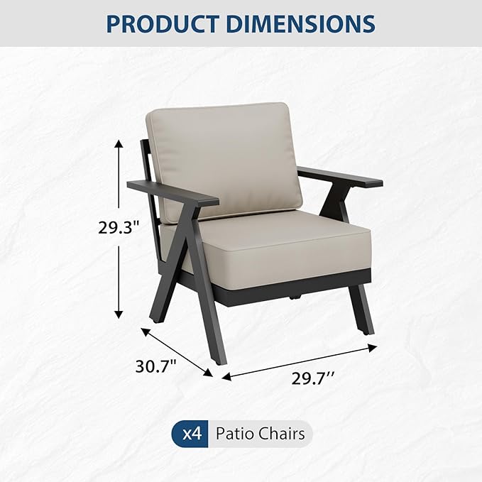 COOS BAY Iron Luxe Modern Outdoor Patio Chairs Set of 4, Lounge Accent Chairs for Backyard, Deck, Porch, Garden, Black/Beige