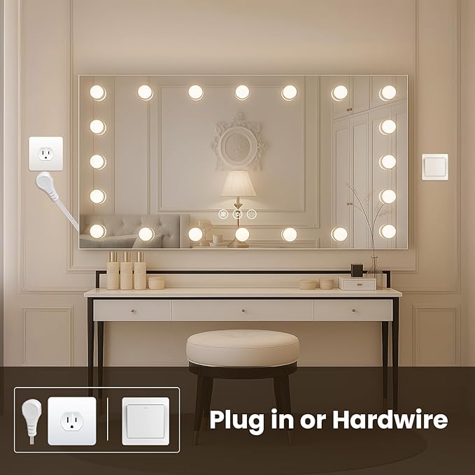 WTTY LED Bathroom Mirror with Lights 84"x40" Hollywood Wall-Mounted Mirror with 3 Color Temperatures, Stepless Dimmable Bulbs, Anti-Fog & Shatter-Proof