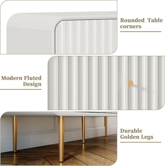 HLR White Dresser for Bedroom,48'' Wide Wood Chests of Drawers,Modern Fluted 6 Drawer Dresser with Gold Metal Handles,Clothes Deep Drawer Dressers Storage for Living Room,Hallway