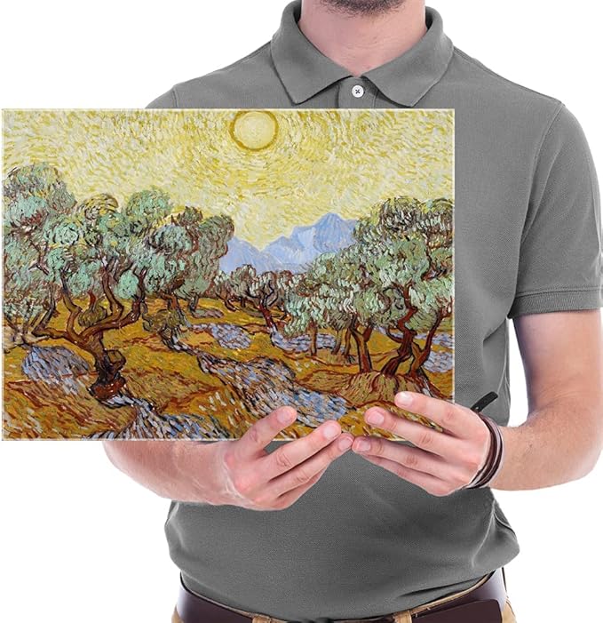Wieco Art Olive Trees with Yellow Sky and Sun Canvas Print of Vincent Van Gogh Wall Art Paintings Reproduction Field Pictures Artwork for Wall Decor and Home Decorations VAN-0071-3040