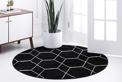 Unique Loom Trellis Frieze Collection Area Rug - Geometric (5' 1" Round, Black/ Ivory)