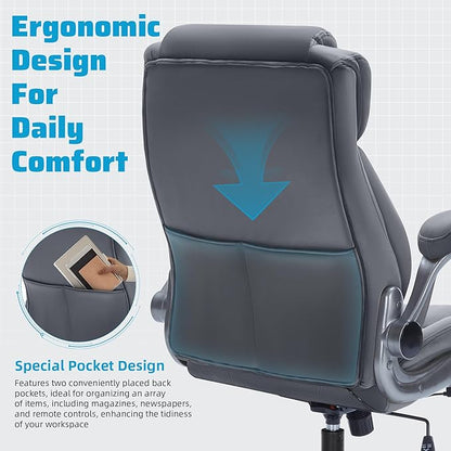 Large High Back Office Chair with Flip Arms- Executive Desk Chair with Locking Wheels, Adjustable Lumbar Support, Ergonomic Breathable Fabric Computer Chair Prevents Cats Scratching