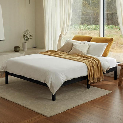 LIFEMENT Classic Wood Platform Bed Frame, Essential, Noise Free, Under Bed Storage, No Box Spring Needed, Easy Assembly (Black, Twin)