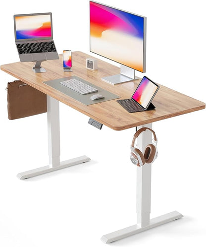 CubiCubi 55 x 24 Inches Electric Standing Desk, Height Adjustable Sit to Stand Desk, Home Office Table with Splice Board, Light Rustic
