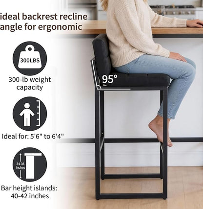 Bar Stools Set of 3, PU Leather Bar Height Barstools, 30" High Top Bar Stools with Back and Thickened Metal Legs, Upholstered Island Chairs for Kitchen Island (Black, 3Pcs 30" Bar Stools)