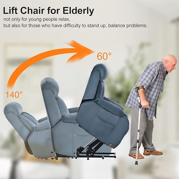 Power Lift Chair Recliners for Elderly, Modern Adult Power Lift Recliner, Velvet Upholstery Electric Lift Chair Recliner with Remote Side Pocket for Living Room