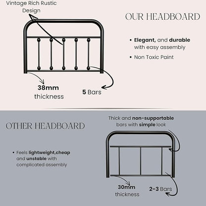 Vintage Twin Size Metal Bed Frame Height Adjustable Headboard Only, Wrought Iron Black Farmhouse Bed Frame Headboard, Easy Assembly, Short Clearance, Tall or Low Setting