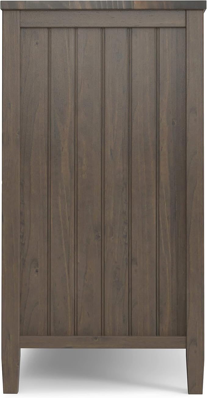 SIMPLIHOME Lev SOLID WOOD 60 inch Wide Contemporary Wide Storage Cabinet in Smoky Brown for the Living Room, Entryway and Family Room
