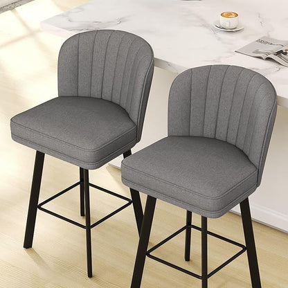 Swivel Counter Height Bar Stools Set of 3, 30'' Modern Barstools with Backs and Metal Legs, Upholstered Bar Chairs,Mid-Gray,Fabric Stools for Kitchen Island Chairs