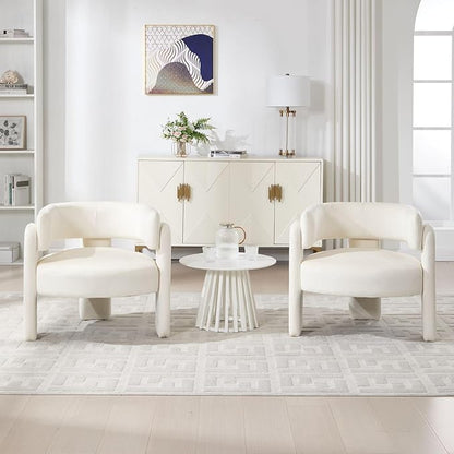 Set of 2 Accent Chairs with Arms, Upholstered Barrel Armchair with Curved Back, Comfy Single Side Chair for Reading, Living Room, Home Office, Beige