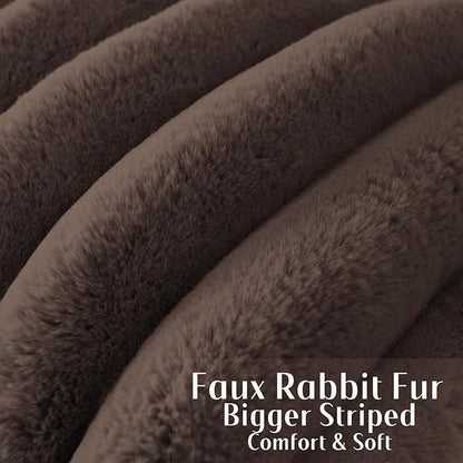 FUTEI Dark Coffee Decorative Throw Pillow Covers 16x16 Inch Set of 2, Square Soft Faux Rabbit Fur Big Striped Cushion Cover,Home Decor for Couch Sofa Bed Living Room