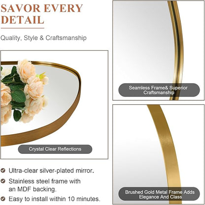 ANDY STAR Gold Bathroom Mirror, 24"x32" Brushed Brass Asymmetrical Wall Mirror in Stainless Steel Metal Frame, Unique Vanity Mirror with Modern Curved Design, Ideal for Bathroom, Bedroom, Entryway