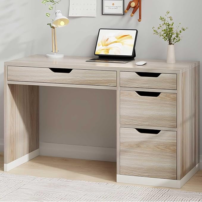 48 Inch Small Desk with Drawers, Computer Desk with Storage File Cabinet for Bedroom, Office Desk with Storage for Small Space, Walnut