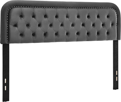 Tufted Upholstered Headboard,Button Solid Wood HeadBoards with Adjustable Height,Modern Performance Velvet Bed Head Boards,Easy Install&Nailhead (Gray, Twin)
