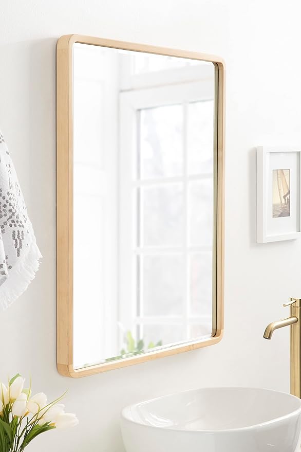 Kate and Laurel McLean Modern Wood Round Rectangle Wall Mirror for Mid-Century Home Décor, 24x30, Natural