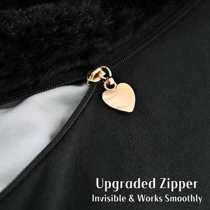 FUTEI Black Decorative Throw Pillow Covers 22x22 Inch Set of 2, Square Soft Faux Rabbit Fur Thick Striped Cushion Cover,Winter Home Decor for Couch Bed Living Room