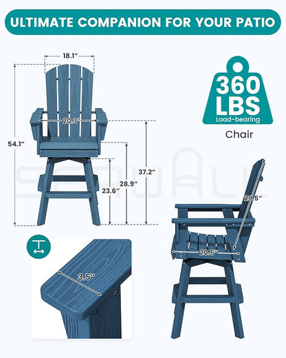SERWALL Swivel Adirondack Bar Chairs Set of 4, HDPE Outdoor Swivel Barstools Chairs Set of 4 for Bistro, Poolside, Garden, Blue