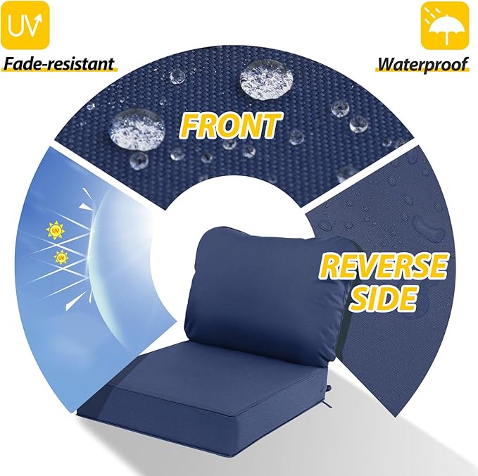 AAAAAcessories Outdoor Deep Seat Cushions, Waterproof, Fade-Resistant Patio Furniture Replacement Cushions, 23.5" x 25.5" x 5" + 23.5" x 19", Set of 4, Navy Blue