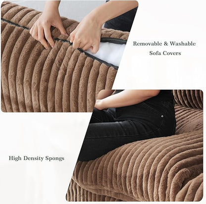 Modular Sectional Couch, Convertible L Shaped Sofa for Living Room, Deep Seat Cloud Sectional Couch, 5 Seat Comfy Modular Sofa, Cushion Covers Removable, Brown