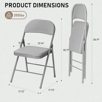 SEALAMB 10 Pack Grey Folding Chairs with Padded Seats & Cushion, Durable Metal Foldable Chairs for Wedding Party, Commercial Chairs for Office School Church Events, 330lb Capacity (Grey-PU, 10 Pack)