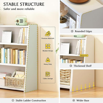 IOTXY Wooden Extendable Shelf Bookcase - 3-Tier Ladder Low Short Bookshelf for Small Space or Corner, Black, S