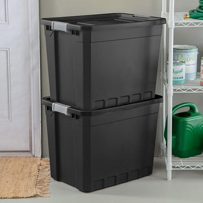 Sterilite 16-Pack Plastic Storage Bins with Lids, Stackable Containers, 27 Gallon, Black