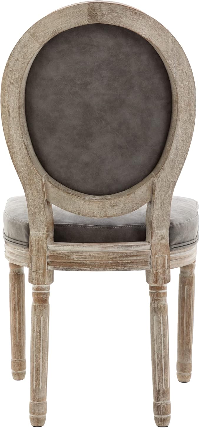 Farmhouse Leather Dining Room Chairs Set of 2 French Dining Chairs with Round Back, Wood Legs, French Bistro Chairs for Dining Room/Living Room/Kitchen/Restaurant, Grey