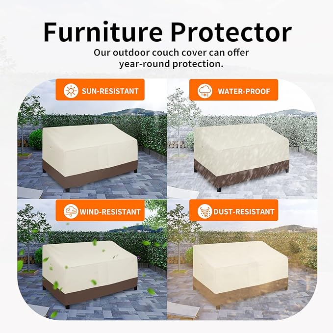 Easy-Going Outdoor Couch Cover - Heavy Duty 3-Seater Patio Sofa Cover, Windproof, Durable (85Wx37Dx35H inch, Beige/Dark Brown)