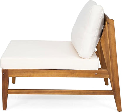 Christopher Knight Home Suri Set of 2 Acacia Wood Lounge Chair Outdoor, Contemporary Accent Chair Set with Weather Resistant Cushion, Deep Seating Armless, Comfy Patio Chairs, Teak + Cream