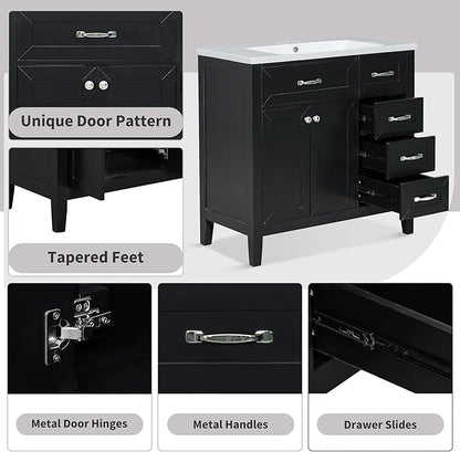 Favfurish 36" Bathroom Vanity with Sink Combo,Bathroom Vanity Cabinet with Two Soft-Closing Doors and Four Drawers,Free Stading Vanities w/Modern Design,for Bathroom,Easy Assembly,Black