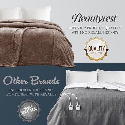 Beautyrest Heated Plush Elect Electric Blanket with 20 Heat Level Setting Controllers Equip with Secure Comfort Technology and 10 Hours Auto Shut Off, Twin: 62x84, Mink,BR54-0517