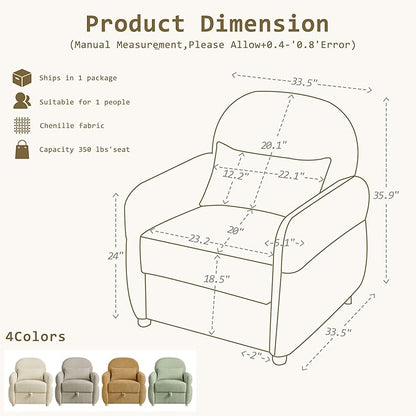 33.5" Mordern Accent Chairs,Reading Chair with Storage,Single Sofa in Chenille Fabric for Living Room, Bedroom and Compact Spaces. (Beige)