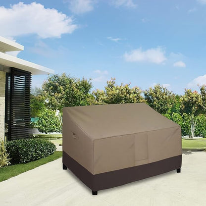 Easy-Going Heavy Duty 2-Seater Patio Couch Cover - Windproof Outdoor Furniture with Air Vent (76Wx32.5Dx33H inch, Camel/Dark Brown)