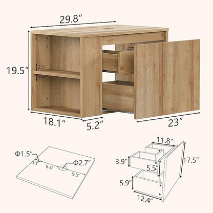 Bathroom Vanity, Natural Color Wall-Mounted Bathroom Vanity with Hidden Drawer (Nature Without Sink, 36")