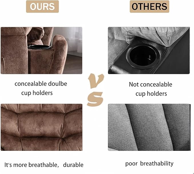 CANMOV Large Power Lift Recliner Chairs with Massage and Heat for Elderly, Heavy Duty and Safety Motion Reclining Mechanism Electric Wide Recliners with USB Ports, 2 Hidden Cup Holders,Brown