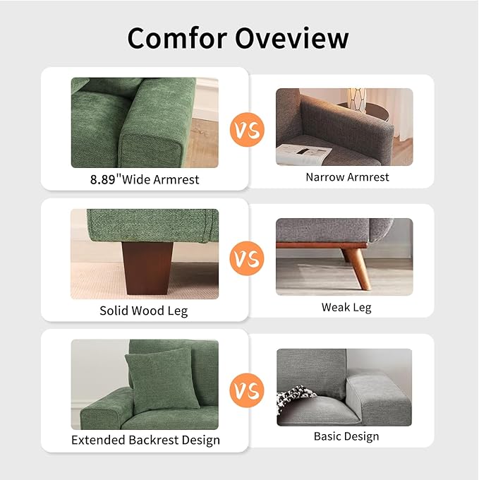 DOPEDIO Modern Loveseat Sofa for Living Room,Chenille Recliner, Removable Cover, Spring Cushions, Solid Wood Frame, Easy Assembly for Small Spaces (88.58inch，Green)