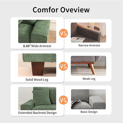 DOPEDIO Modern Loveseat Sofa for Living Room,Chenille Recliner, Removable Cover, Spring Cushions, Solid Wood Frame, Easy Assembly for Small Spaces (88.58inch，Green)