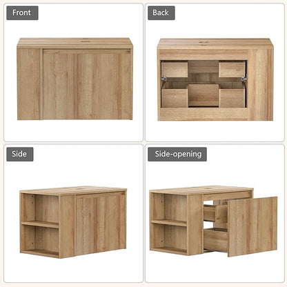 Bathroom Vanity, Natural Color Wall-Mounted Bathroom Vanity with Hidden Drawer (Nature Without Sink, 36")