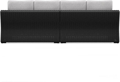 Signature Design by Ashley Beachcroft Casual Nuvella Weather Resistant Fabric 2-Piece Outdoor/Indoor Loveseat with Cushion and 4 Toss Pillows, Black & Light Gray